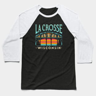 La Crosse Wisconsin Blue Bridge Sunset Graphic Baseball T-Shirt